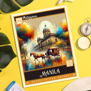 Manila, Filippinerna Måla Vintage Vykort