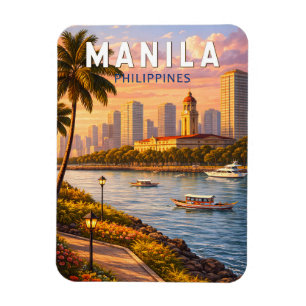 Manila Filippinerna Siluett Illustration Resa Kons Magnet
