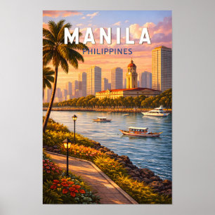 Manila Filippinerna Siluett Illustration Resa Kons Poster