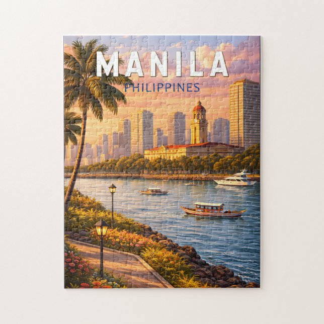 Manila Filippinerna Siluett Illustration Resa Kons Pussel (Vertikal)