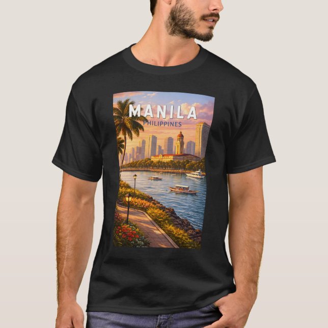 Manila Filippinerna Siluett Illustration Resa Kons T Shirt (Framsida)