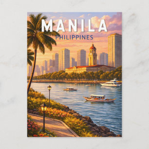 Manila Filippinerna Siluett Illustration Resa Kons Vykort