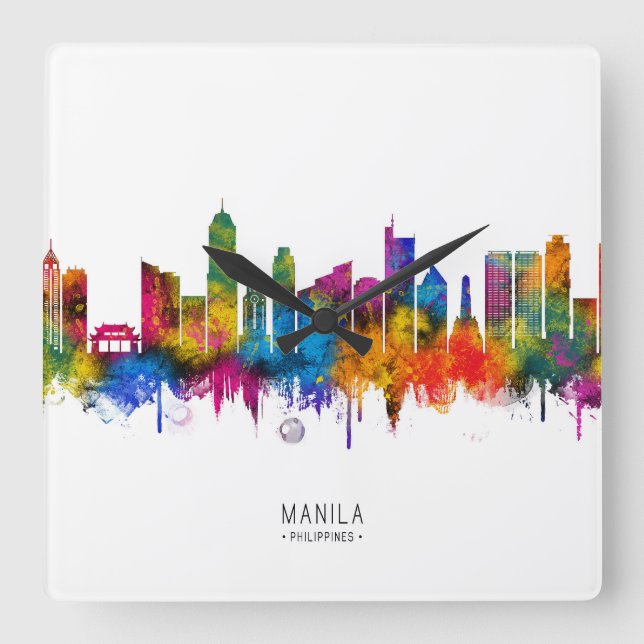 Manila Filippinernas Skyline Fyrkantig Klocka (Framsida)