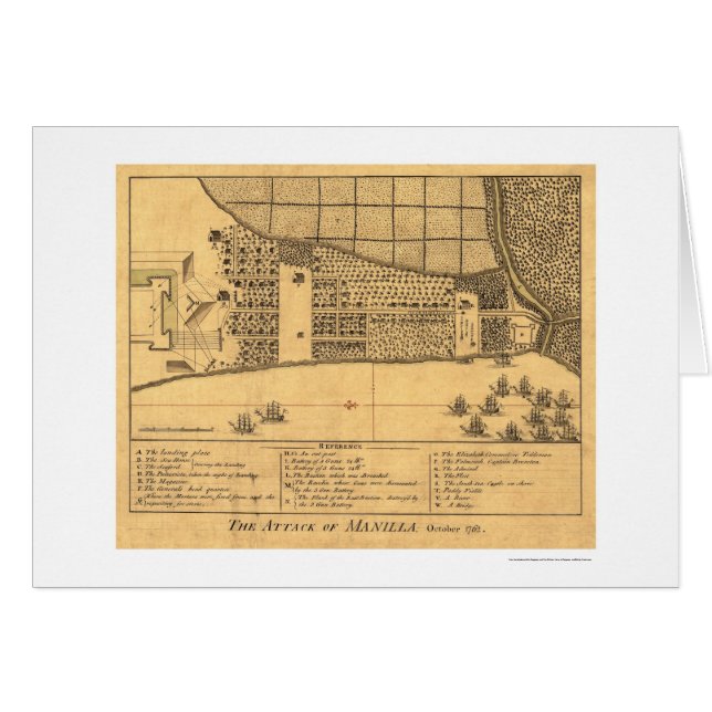 Manila Philippines attackkarta 1762 Hälsningskort (Framsidan Horizontal)