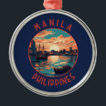 Manila Philippines Retro Distress Circle Julgransprydnad Metall<br><div class="desc">Manila retro-vektorns resedesign. Manila,  Filippinernas huvudstad,  är en tätbefolkad bayside-stad på ön Luzon,  som blandar den spanska kolonialarkitekturen med moderna skyscraper.</div>