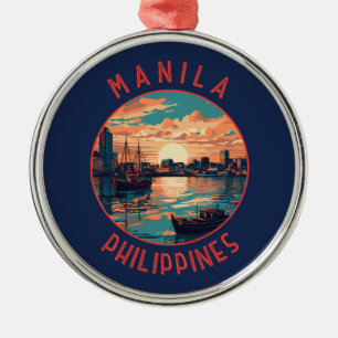 Manila Philippines Retro Distress Circle Julgransprydnad Metall