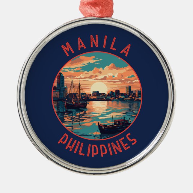 Manila Philippines Retro Distress Circle Julgransprydnad Metall (Framsidan)