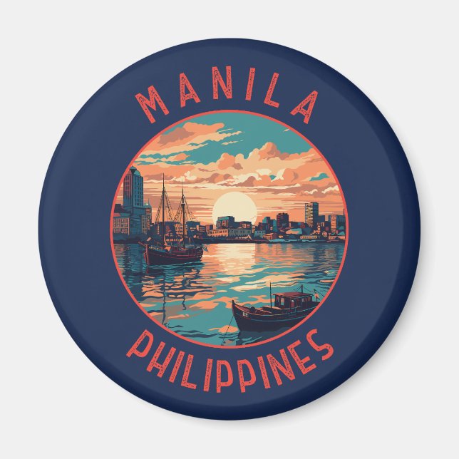 Manila Philippines Retro Distress Circle Magnet (Framsidan)