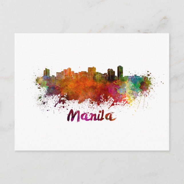 Manila skyline in watercolor vykort (Framsida)