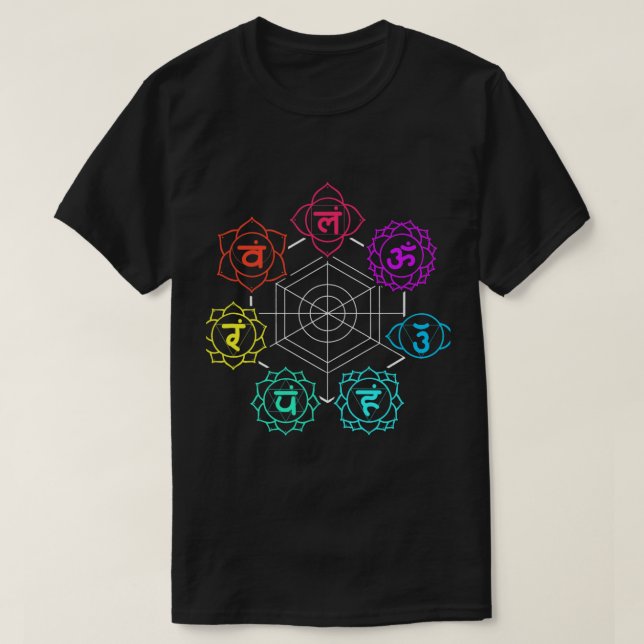 Manipura Anahata Sahasrara Chakras T Shirt (Design framsida)