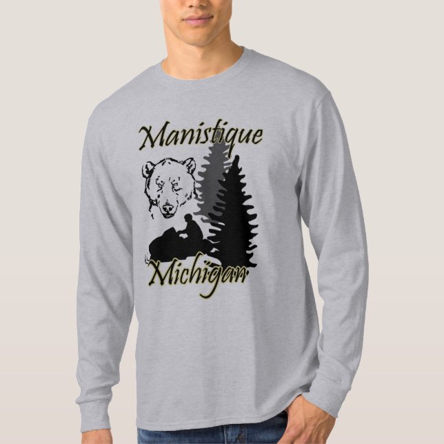 Manistique Michigan Snowmobile Bear Grått Tröja (Framsida)