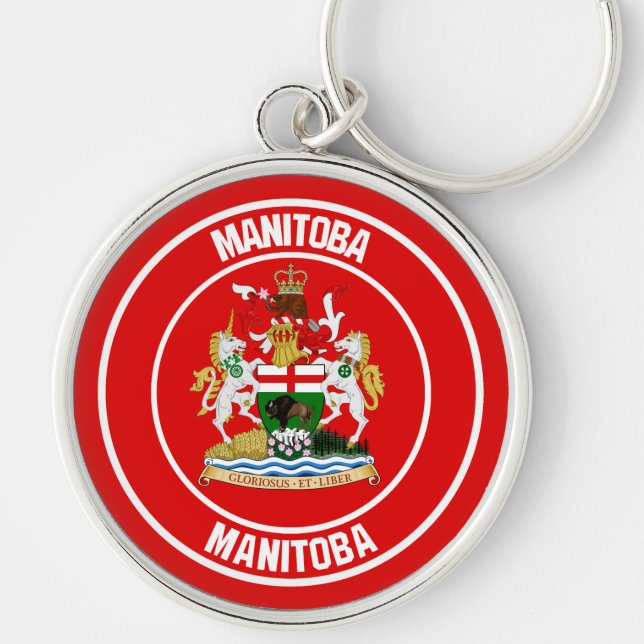 Manitoba Round Emblem Rund Silverfärgad Nyckelring (Framsidan)