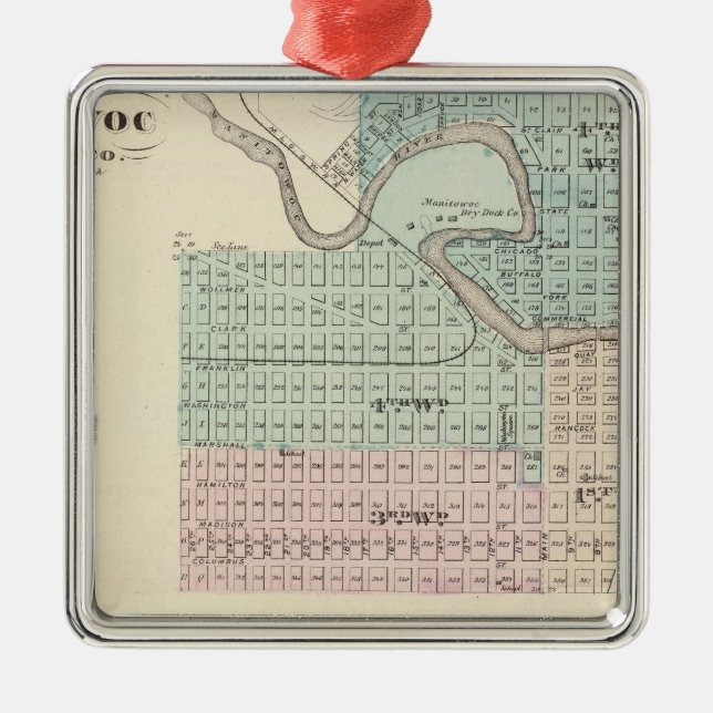 Manitowoc, Sheboygan och Hilbert, Wis Julgransprydnad Metall (Framsidan)