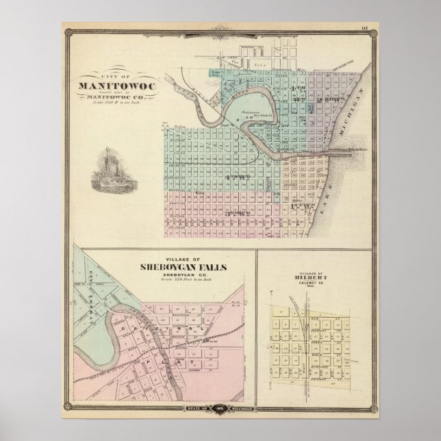 Manitowoc, Sheboygan och Hilbert, Wis Poster (Framsidan)