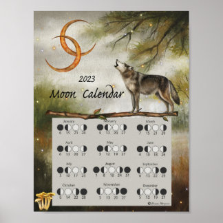 MÅNKALENDER 2023, Vargmåne Mörk Skog, Wicca Poster