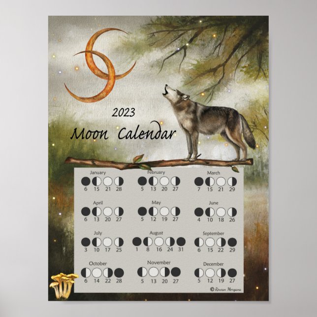 MÅNKALENDER 2023, Vargmåne Mörk Skog, Wicca Poster (Framsidan)