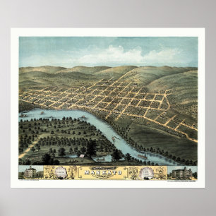 Mankato panorama- karta för MN - 1870 Poster