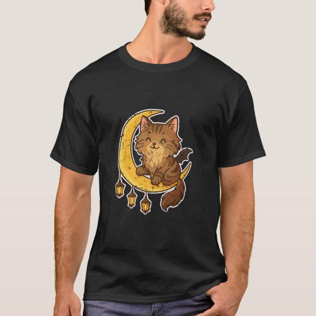 Månkatt med hängande lyktor t shirt (Framsida)
