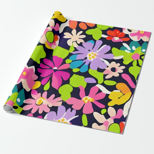 MankDhani Colorful Flowers Mönster Presentpapper (Utrullad)