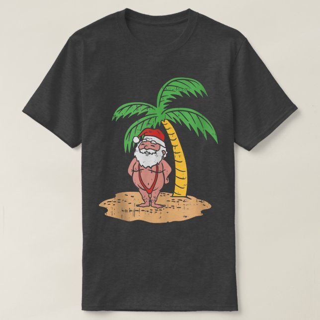 Mankini Santa Summer Swimfit Funny jul i J T Shirt (Design framsida)