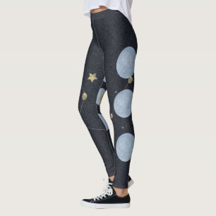 Månkonstellation Blå Yoga Mönster Leggings