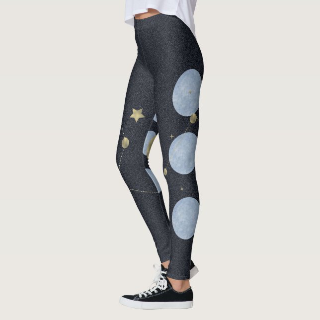 Månkonstellation Blå Yoga Mönster Leggings (Vänster)
