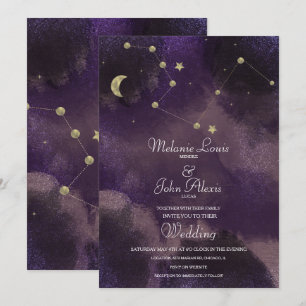 Månkonstellation Guld Folie Celestial Bröllop Inbjudningar
