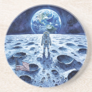 Månlandning - Astronaut & amerikansk flagga Underlägg