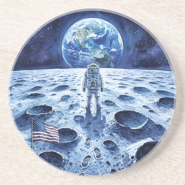 Månlandning - Astronaut & amerikansk flagga Underlägg (Framsidan)