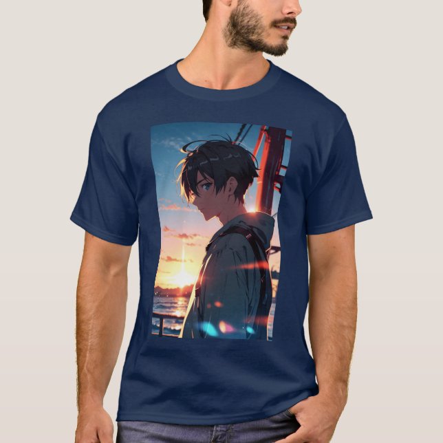Manlig anime-presentfigur t shirt (Framsida)
