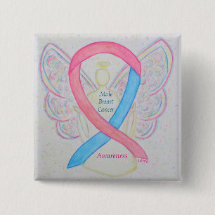 Manlig bröstcancer Angel Rosa Medvetenhet Ribbon Knapp