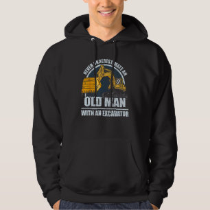 Manlig byggnadsarbetare tung utrustning grävmaskin hoodie