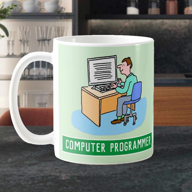 Manlig datorprogrammerare med Namn. Funny Kaffemugg (Skapare uppladdad)