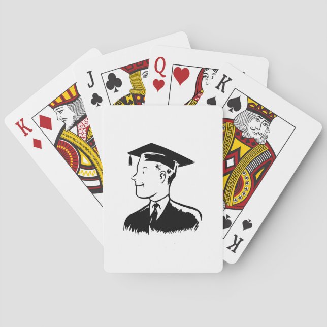 Manlig examenkandidat siluett iförd studentmössa o casinokort (Baksidan)