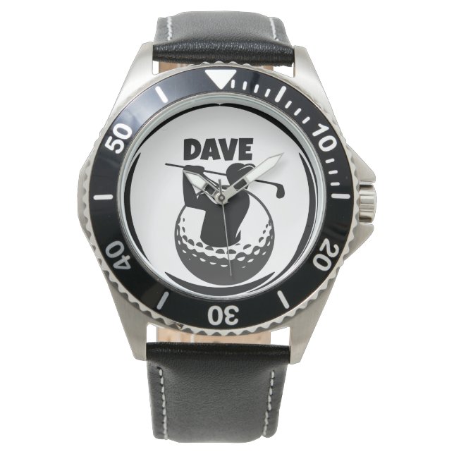 Manlig golfsving & golfboll armbandsur (Framsida)