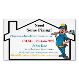 Manlig handyman för arbetarsymbolsgrannskap magnetiska visitkort
