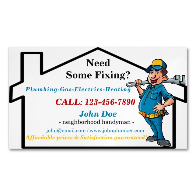 Manlig handyman för arbetarsymbolsgrannskap magnetiska visitkort (Framsida)