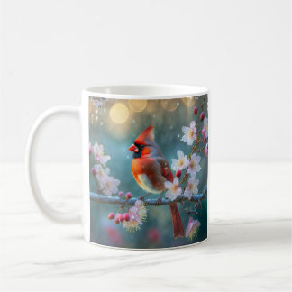 Manlig kardinal i Blommarna i Moonlight Cherry Kaffemugg