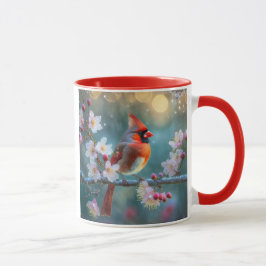 Manlig kardinal i Blommarna i Moonlight Cherry Mugg