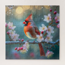 Manlig kardinal i Blommarna i Moonlight Cherry Pussel