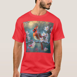 Manlig kardinal i Blommarna i Moonlight Cherry T Shirt