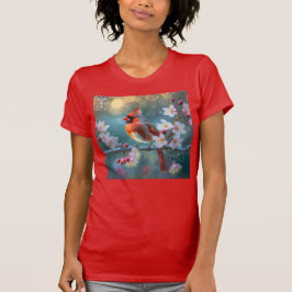 Manlig kardinal i Blommarna i Moonlight Cherry T Shirt