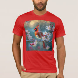Manlig kardinal i Blommarna i Moonlight Cherry T Shirt