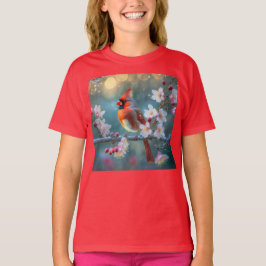 Manlig kardinal i Blommarna i Moonlight Cherry T Shirt