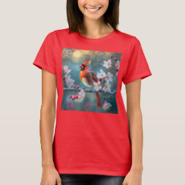 Manlig kardinal i Blommarna i Moonlight Cherry T Shirt