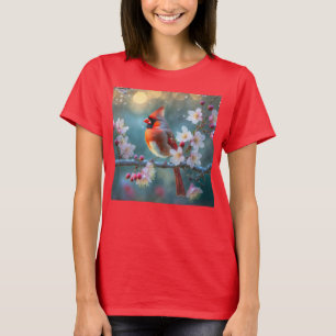 Manlig kardinal i Blommarna i Moonlight Cherry T Shirt