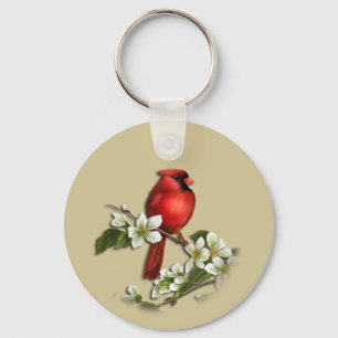 Manlig kardinal på Dogwood Keychain Nyckelring