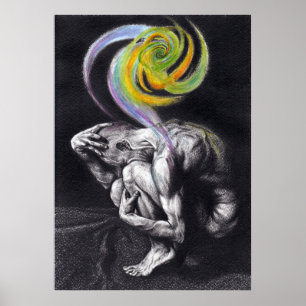 Manlig kropp Colorful Mörk Surreal teckning art Poster