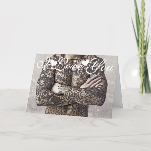 Manlig kropps tatuering Foto Bild Jag älskar dig Kort (Framsida)