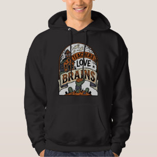 Manlig lärares Halloween-tröja lärare älskar hjärn Hoodie